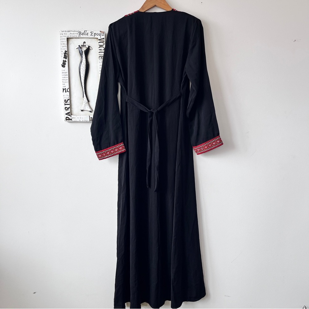 Vintage Black Embroidered Boho Modest Maxi Caftan Size 2 - Picture 7 of 8